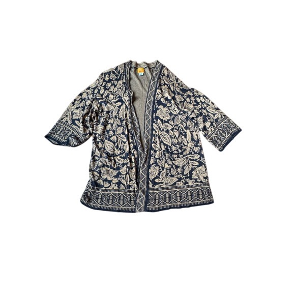 Ruby Rd Woman Black Gold Floral Print Kimono Cardigan Sweater 2x
